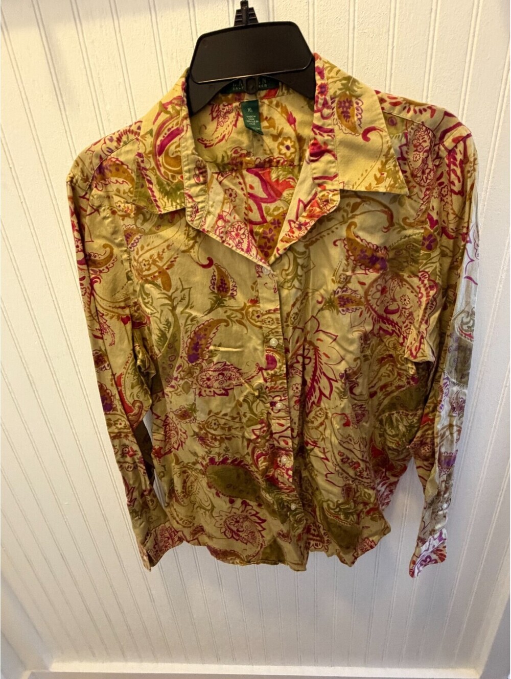 Lauren Ralph Lauren Womens Paisley Button Front Shirt XL 100% Cotton